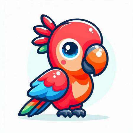 Cute cartoon parrot. Vector illustration. Isolated on white background.のイラスト素材