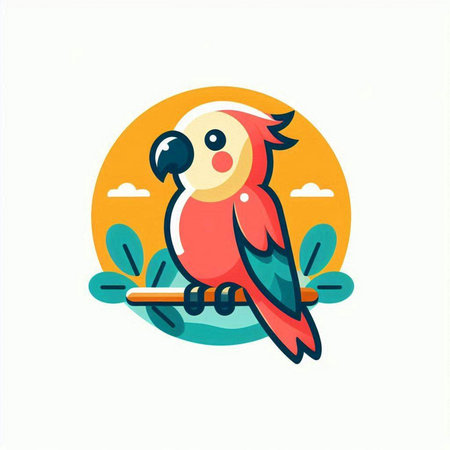 Cute parrot icon. Vector illustration of a parrot on a branch.のイラスト素材