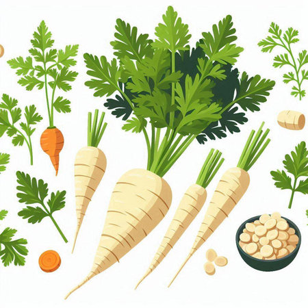Vegetable background: parsley, garlic, onion, carrotのイラスト素材
