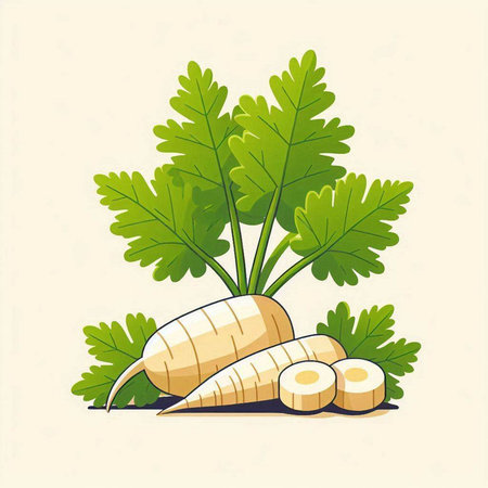 Fresh parsnip with green leaves. Vector illustration for your designのイラスト素材