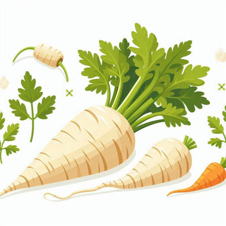 Carrots and parsley on a white background. Vector illustration.のイラスト素材