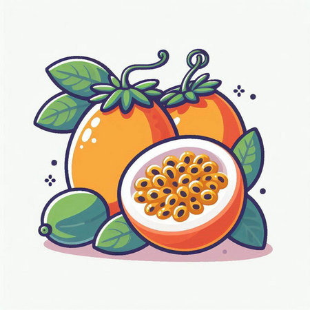 Passion fruit vector illustration. Isolated on white background. Cartoon style.のイラスト素材