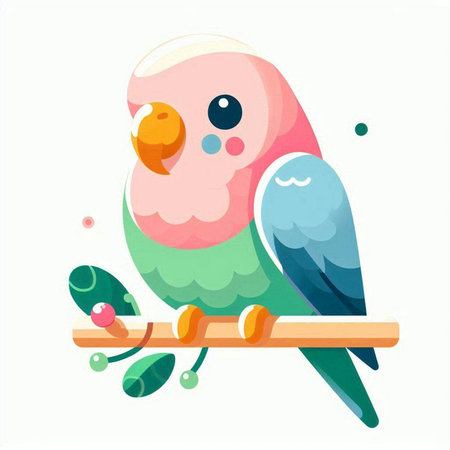 Cute parrot sitting on a branch. Flat vector illustration.のイラスト素材