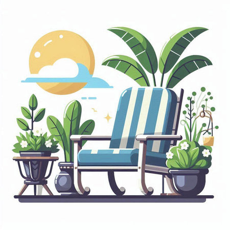 Garden furniture in flat style. Vector illustration on white background.のイラスト素材