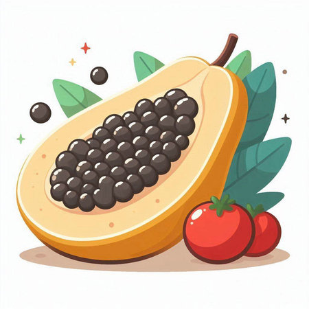 Papaya fruit on white background. Vector illustration in cartoon style.のイラスト素材
