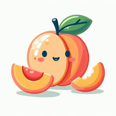 Cute peach fruit character. Vector illustration isolated on white background.のイラスト素材
