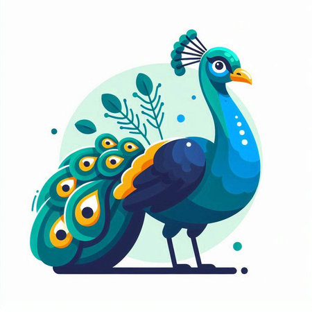 Peacock. Vector illustration in flat style. Isolated on white background.のイラスト素材