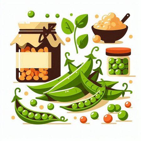 Peas and pea jam in glass jar. Vector illustration.のイラスト素材