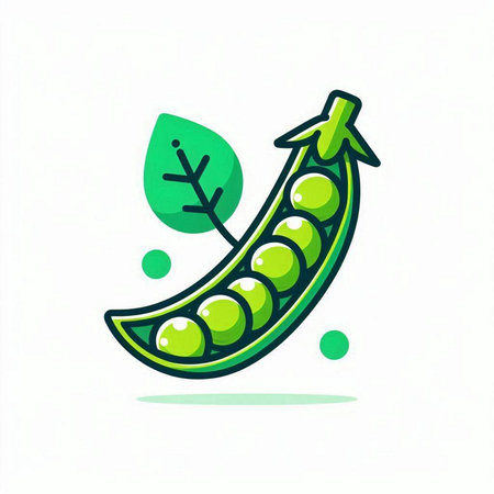 Peas icon. Vector illustration of green peas with leaves. Isolated on white background.のイラスト素材