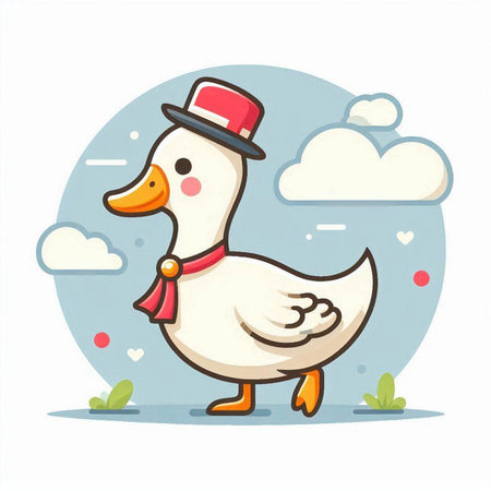 Duck in the hat. Cute cartoon character. Vector illustrationのイラスト素材