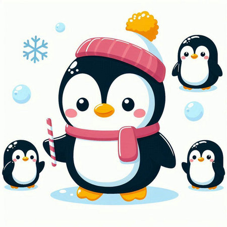 Cute penguins vector illustration. Cute cartoon penguin characterのイラスト素材
