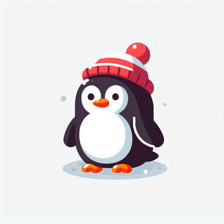 Cute penguin in a hat and scarf. Vector illustration.のイラスト素材