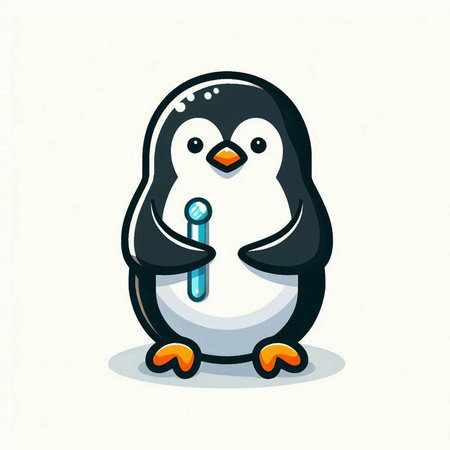 Cute penguin with a lollipop. Vector illustration.のイラスト素材