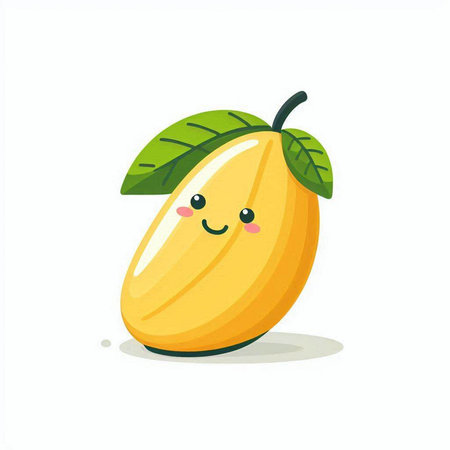 Cute mango character. Vector illustration isolated on a white background.のイラスト素材