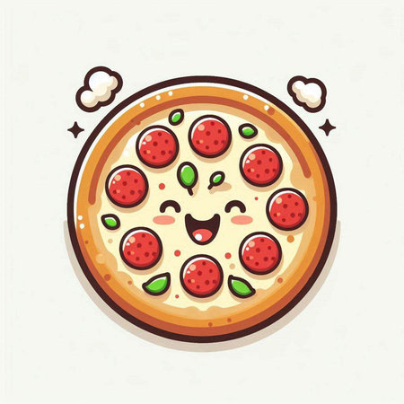 Pizza character vector illustration. Cute cartoon pizza character with eyes, mouth and tongue.のイラスト素材