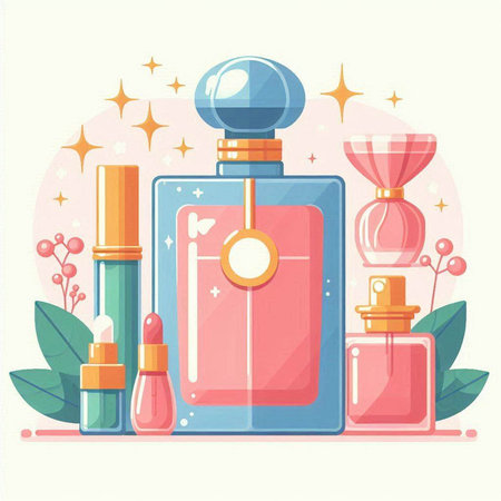 Perfume bottle with cosmetics. Vector illustration in flat style.のイラスト素材