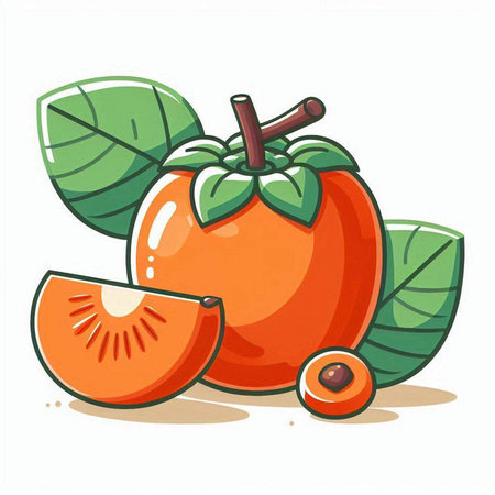 Persimmon fruit isolated on white background. Vector cartoon illustration.のイラスト素材