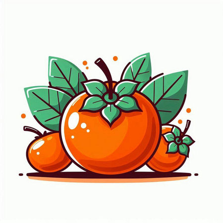 Ripe persimmon fruit with green leaves. Vector illustration.のイラスト素材
