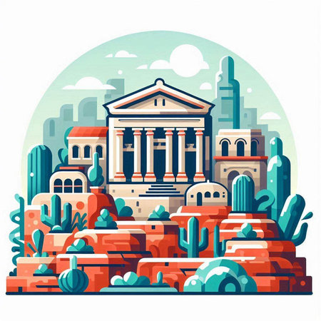 Flat style vector illustration of the ancient Greek city of Athens.のイラスト素材