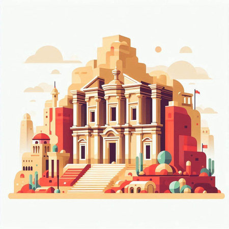 Ancient building in the city. Vector illustration in flat style for your designのイラスト素材