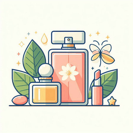 Perfume bottle and cosmetics. Vector illustration in flat style.のイラスト素材