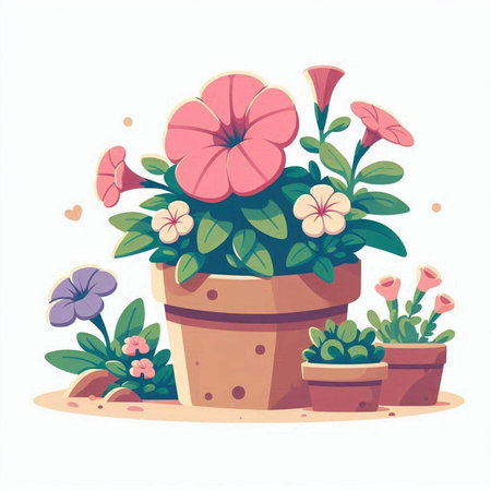 Flowerpot with flowers and plants. Vector illustration in cartoon styleのイラスト素材