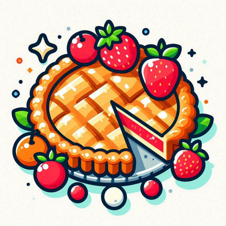Illustration of a pie with strawberries and oranges on a white backgroundのイラスト素材