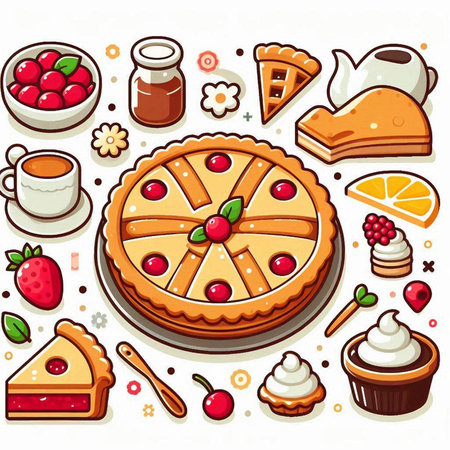 Vector illustration of a pie with different fillings on white background.のイラスト素材