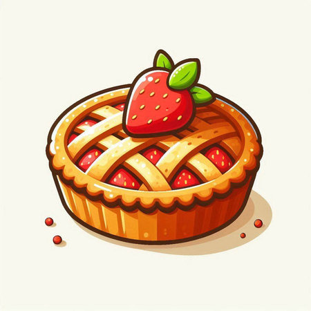 Illustration of a strawberry pie on a white background, vector illustrationのイラスト素材