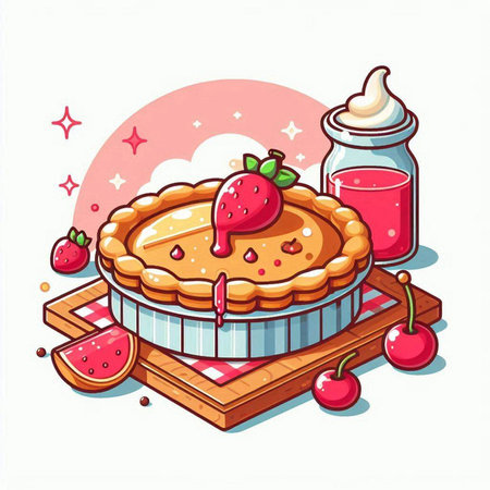 vector illustration of a pie with strawberries and cherries on a white backgroundのイラスト素材