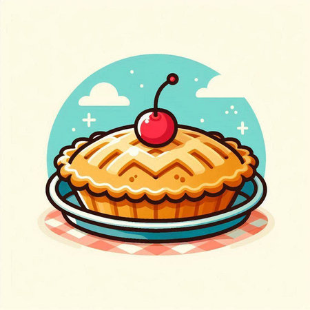 Cherry pie icon. Vector illustration of a sweet pie with cherry.のイラスト素材