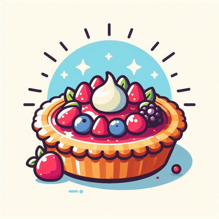 Strawberry tart with whipped cream and fresh berries. Vector illustration.のイラスト素材