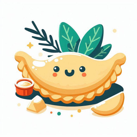 Illustration of a cute smiling dumpling with honey and cheeseのイラスト素材