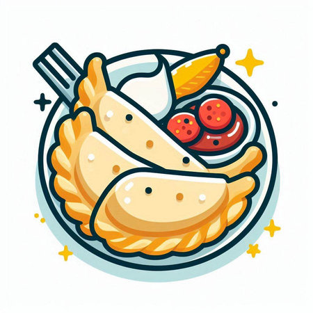 Pancakes with sausage and cheese on plate. Vector illustration.のイラスト素材