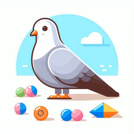 Pigeon and colorful geometric shapes on white background. Vector illustration.のイラスト素材