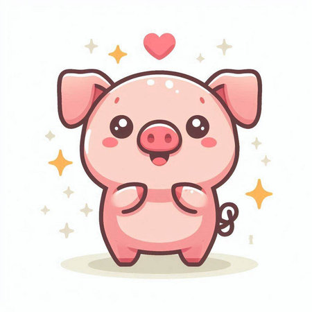 Cute piggy with heart. Vector illustration of a cartoon pig.のイラスト素材
