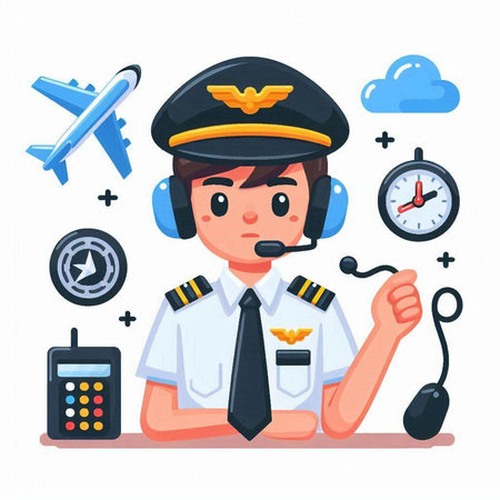 Pilot in uniform. Vector illustration in cartoon style on white background.のイラスト素材
