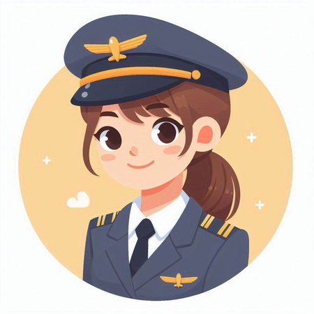 Cute little girl in a pilot's uniform. Vector illustration.のイラスト素材