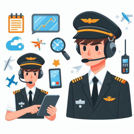 Pilot and pilot icons set. Cartoon illustration of pilot and pilot vector icons for web designのイラスト素材