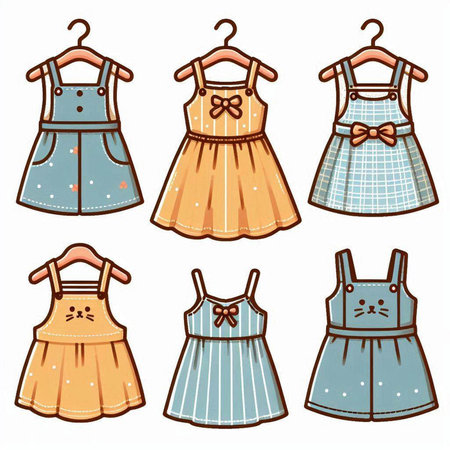 Set of cute little dresses isolated on white background. Vector illustration.のイラスト素材