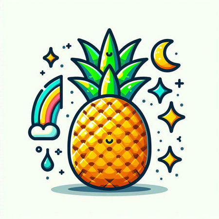 Pineapple. Vector illustration in flat style. Cute cartoon character.のイラスト素材