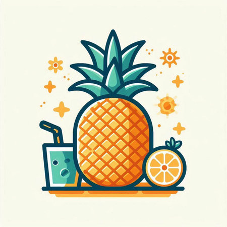 Pineapple and orange juice. Vector illustration in flat style.のイラスト素材