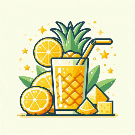 Cocktail with lemon and pineapple. Vector illustration in flat styleのイラスト素材