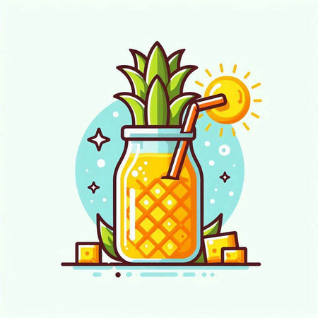 Pineapple smoothie in a glass jar. Vector illustration.のイラスト素材