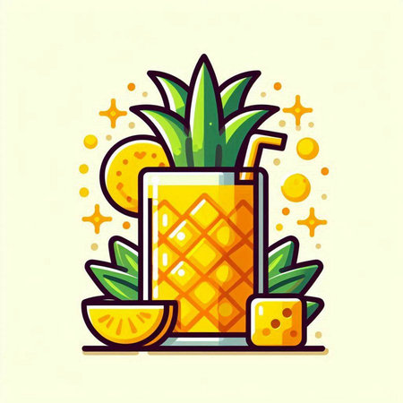 Pineapple juice in a glass. Vector illustration, flat design.のイラスト素材
