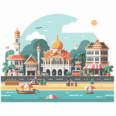 The famous landmark of Bangkok, Thailand. Vector illustration.のイラスト素材