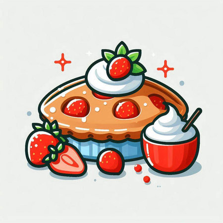 Strawberry pie with whipped cream and strawberries. Vector illustration.のイラスト素材