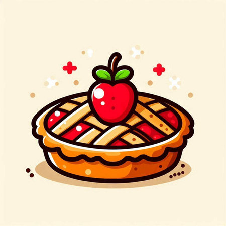 Cute cartoon apple pie with strawberry on top. Vector illustration.のイラスト素材