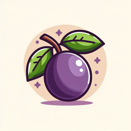 Plum fruit icon. Vector illustration of a ripe purple plum.のイラスト素材