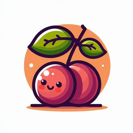 Cute cherry fruit in cartoon style. Vector illustration isolated on white background.のイラスト素材